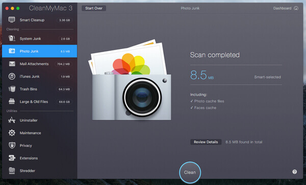 CleanMyMac 3 Limpeza de fotos inúteis