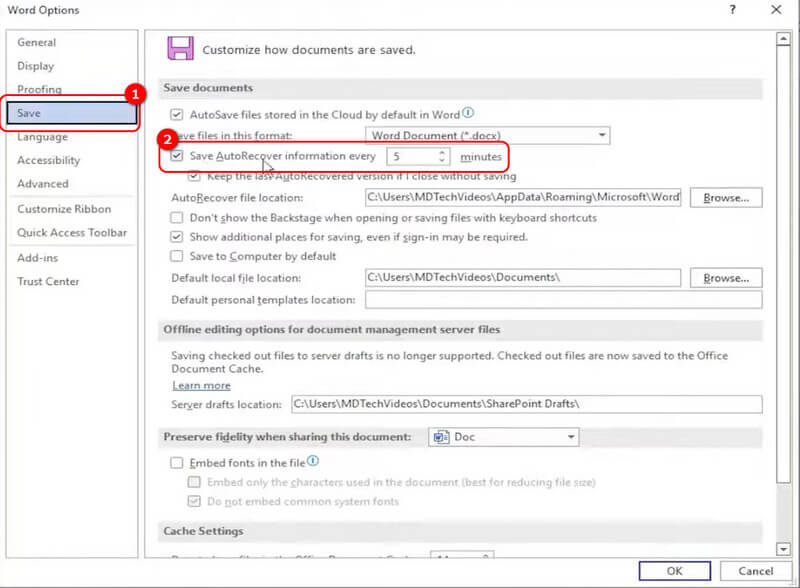 Marque Salvar Recuperação Automática