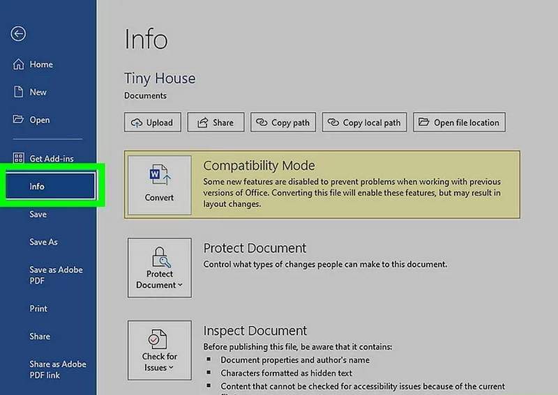 Escolha informações no Word