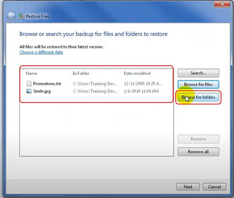 Clique em Procurar pastas