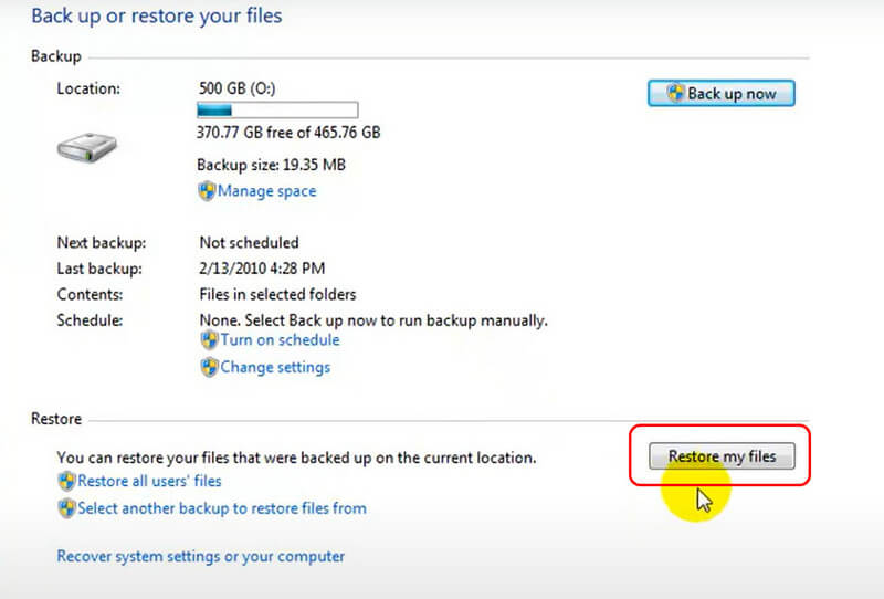 Restaurar meus arquivos