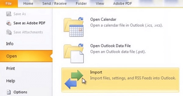 Selecione Importar do Outlook