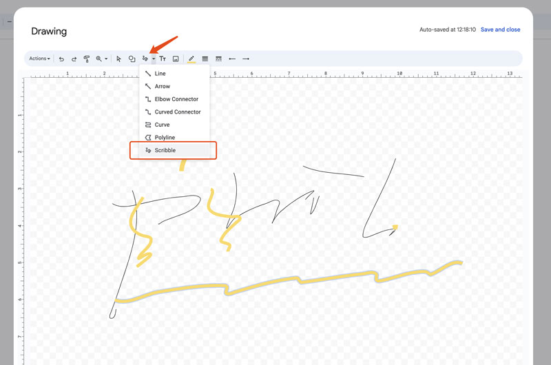 Desenhe uma assinatura no Google Docs desenhando