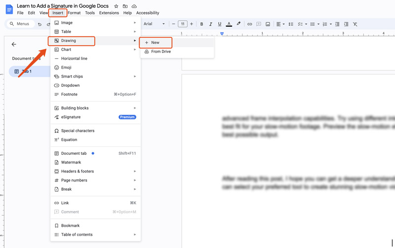 Google Docs Inserir Desenho Novo