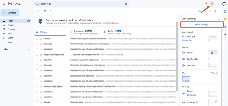 Configurações do Gmail Ver todas as configurações