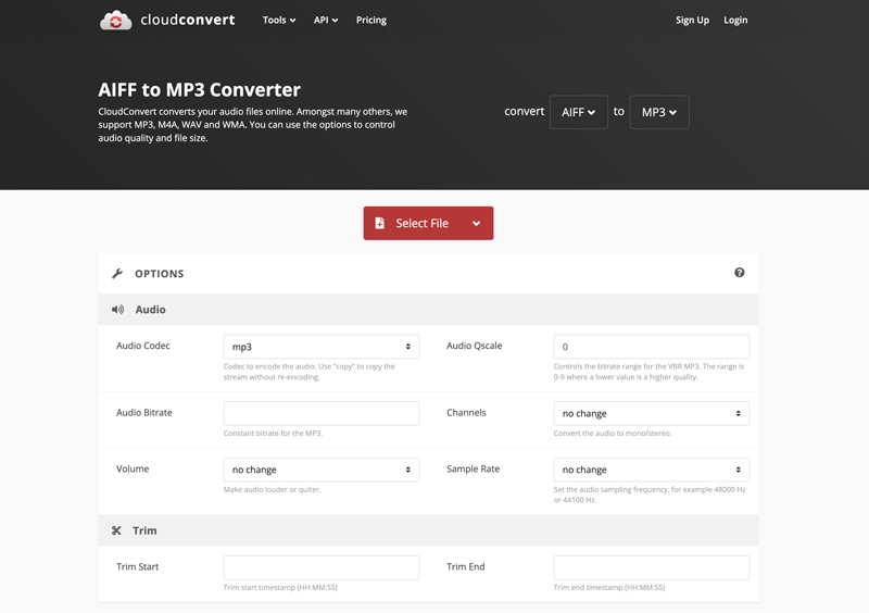 Conversor CloudConvert AIFF para MP3