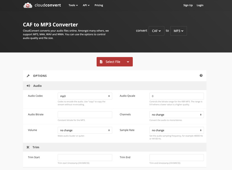 Conversor CloudConvert CAF para MP3