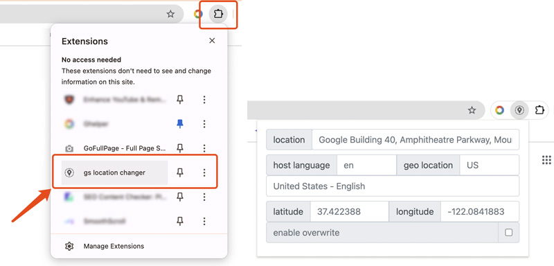 Alterar país de localização do navegador na extensão do Chrome GS Location Changer