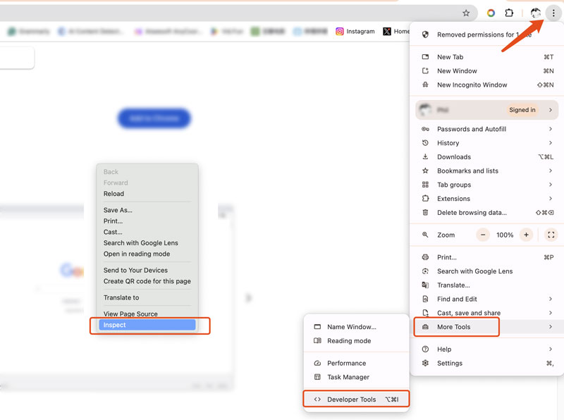 Ferramentas para desenvolvedores do navegador Chrome