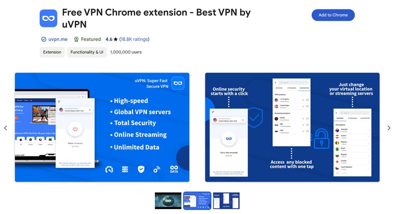 Extensão gratuita de VPN para Chrome Uvpn