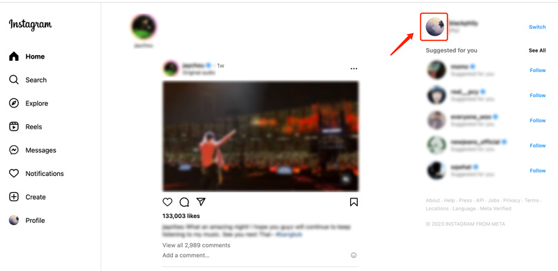 Vá para o perfil do Instagram na web