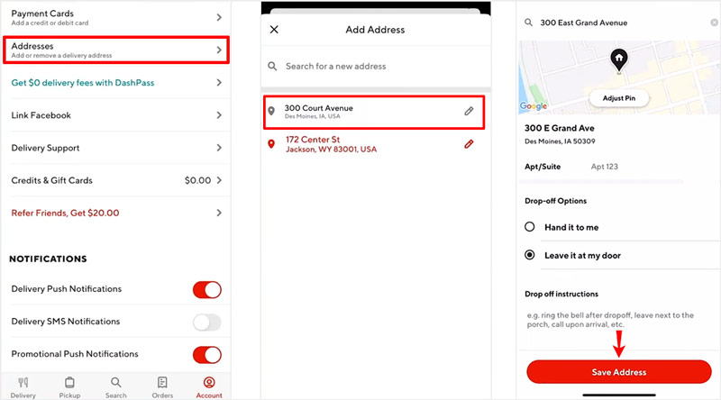 Alterar sua localização no DoorDash