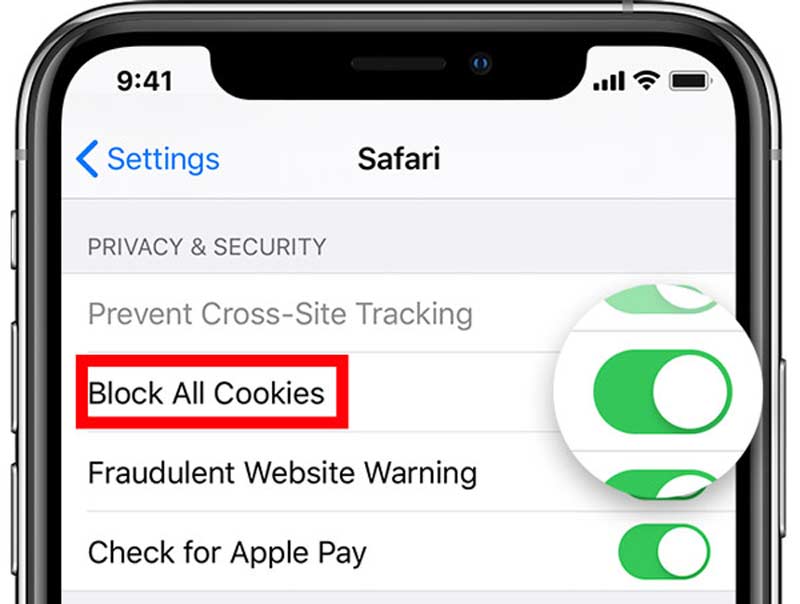 Bloquear todos os cookies no Safari