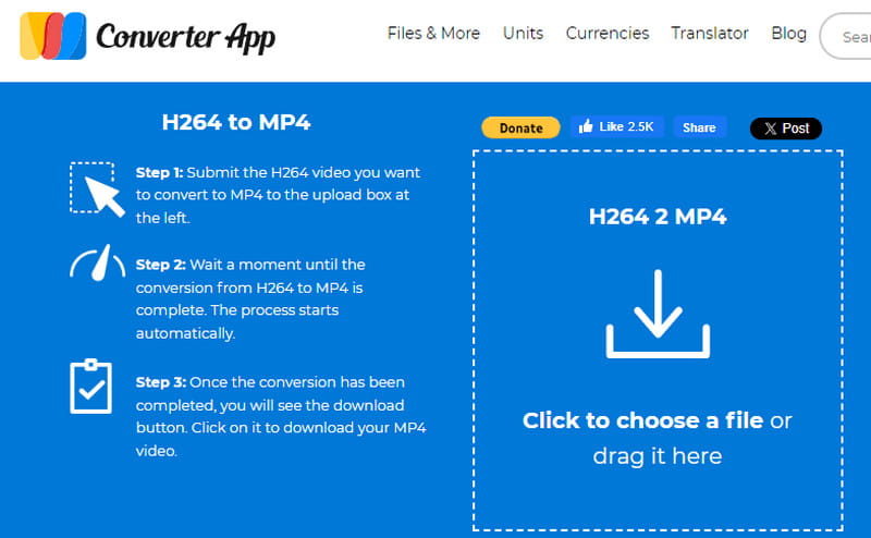 Converter upload de aplicativo H.264 para MP4