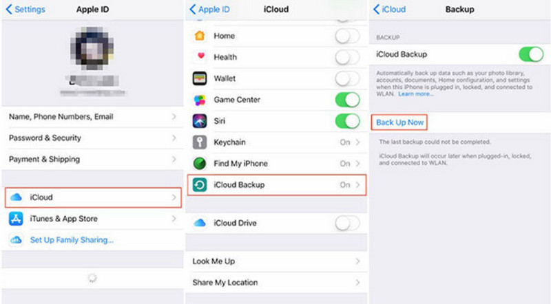 Mensagem de backup do iPhone iCloud