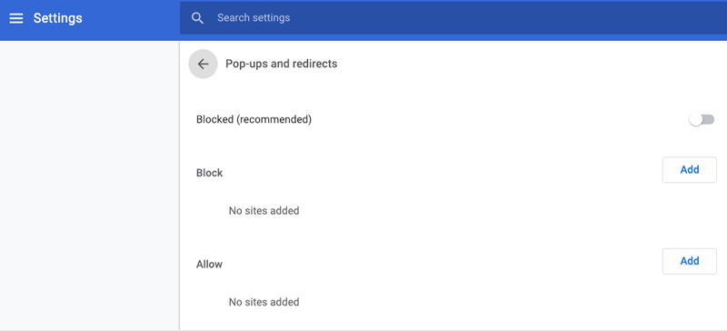 Desativar o bloqueador de pop-ups no Mac Chrome