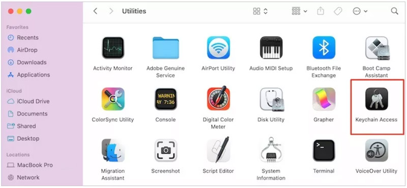 Abra o aplicativo Acesso às Chaves no Mac