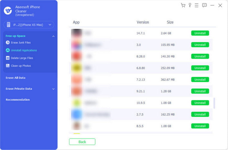 Aplicativos de desinstalação do Aiseesoft iPhone Cleaner