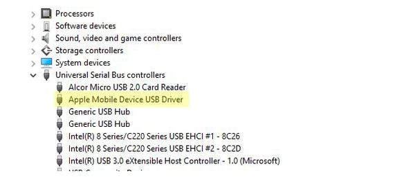 Verifique o driver USB do dispositivo móvel da Apple