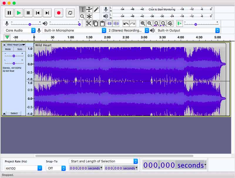 Abra o Audacity e adicione música