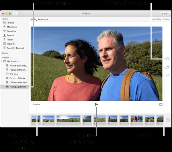 Apresentação de slides do iPhoto no Mac