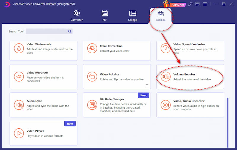 Interface de reforço de volume da caixa de ferramentas