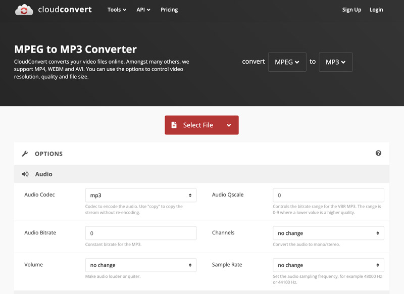 Conversor CloudConvert MPEG para MP3 on-line