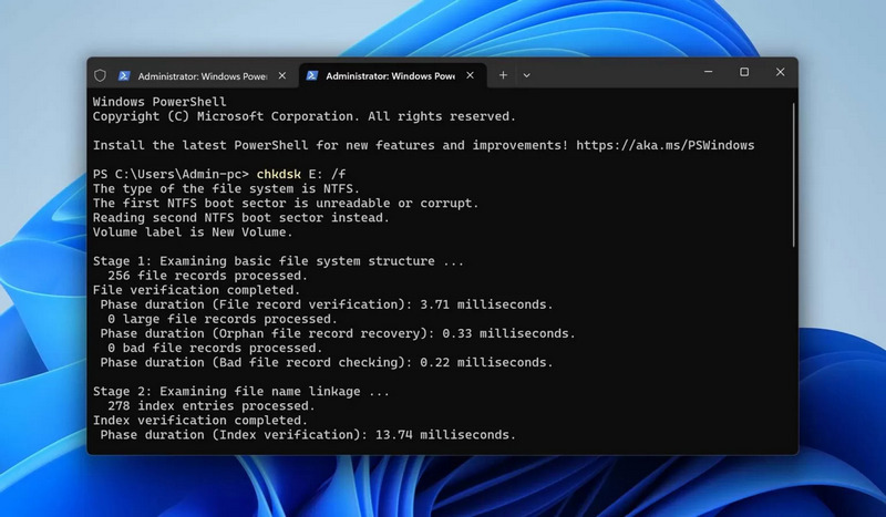 Execute o Chkdsk no Raw
