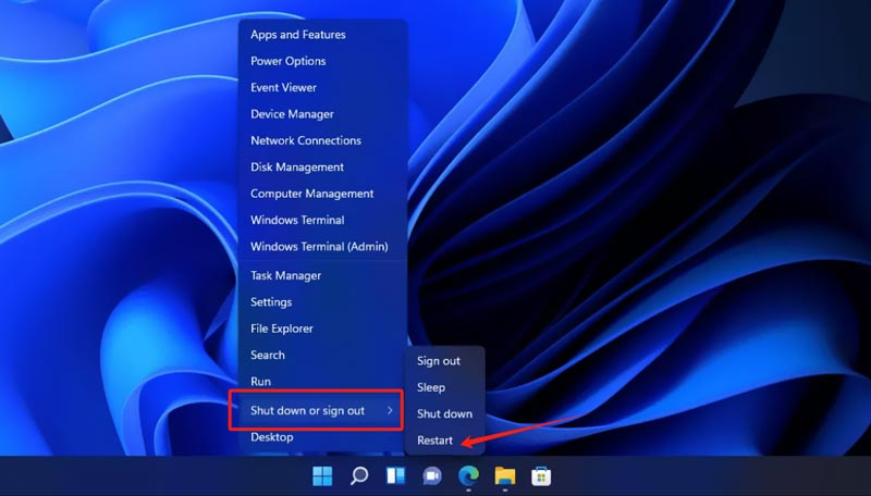 Reiniciar o computador Windows 11 Menu do usuário avançado