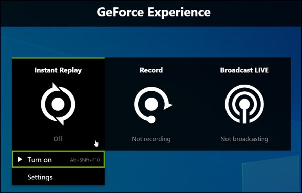 Inicie a gravação do Geforce Experience