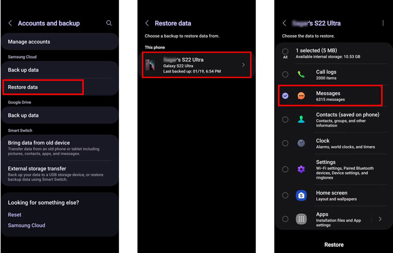 Retrieve Deleted Messages on Samsung S22 Cloud