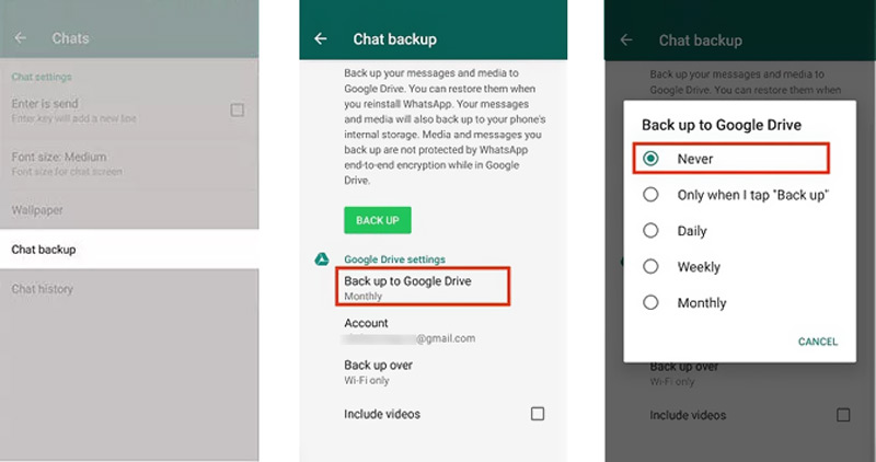 Pare o backup do Whatsapp no ​​​​Android