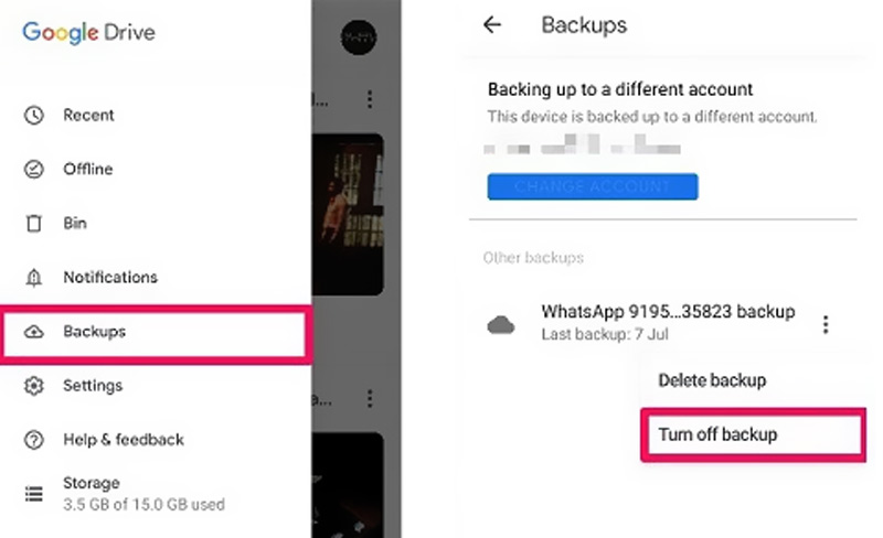 Pare o backup do Whatsapp para o Google Drive