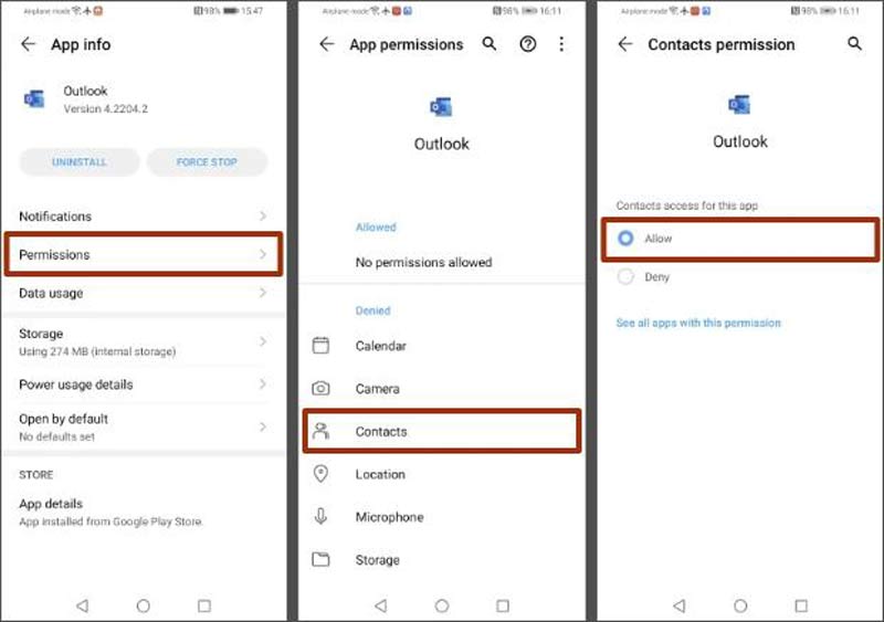 Importe contatos do Outlook para Android