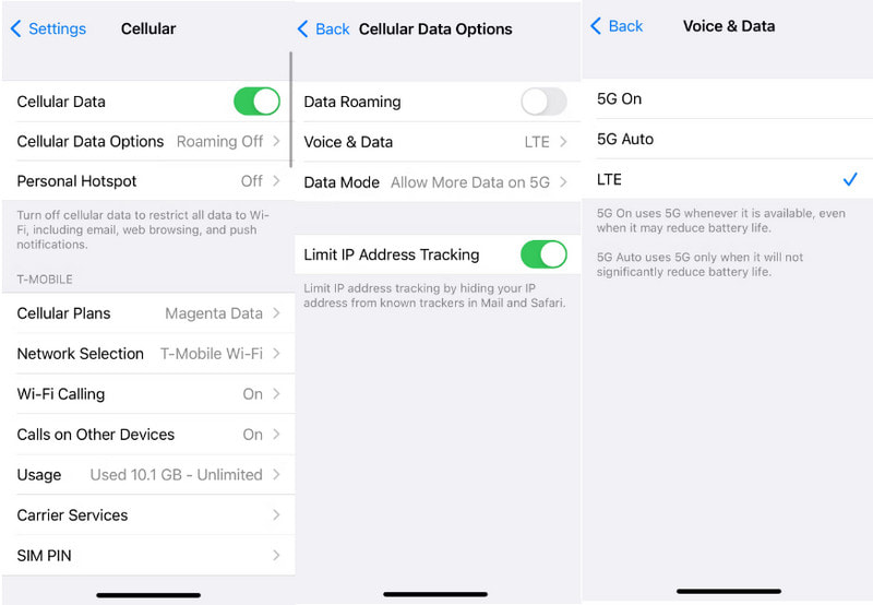 Configurações de voz e dados celulares LTE