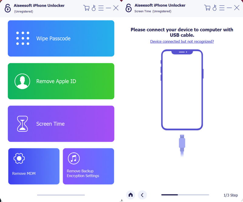 Dispositivo de conexão do tempo de tela do desbloqueador de telefone Aiseesoft