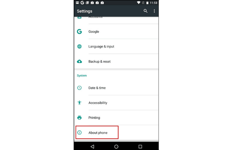 Turn off Screen Timeout Android Choose About Phone