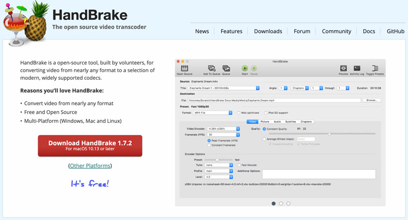 Conversor WebM para MOV de código aberto HandBrake