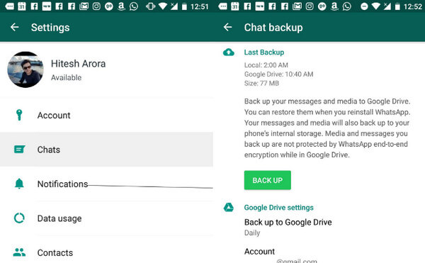 O backup do WhatsApp não está funcionando