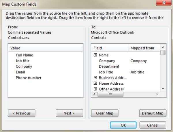 Importar contatos CSV para o Outlook