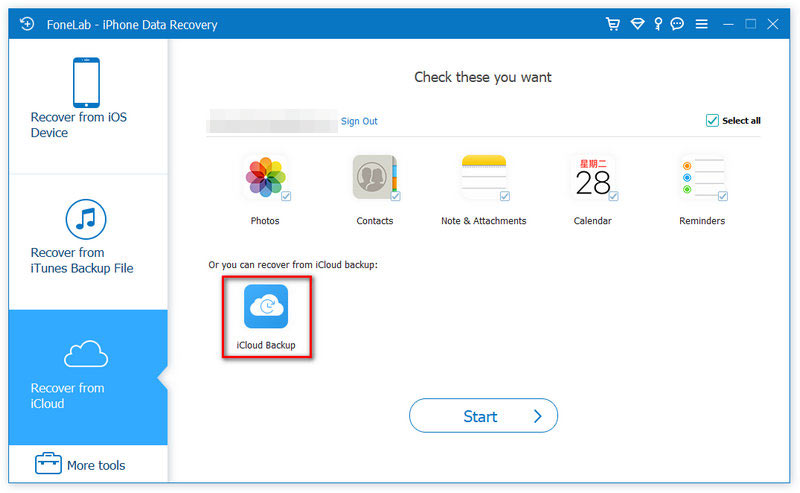 Fonelab Digitalizar backup do iCloud