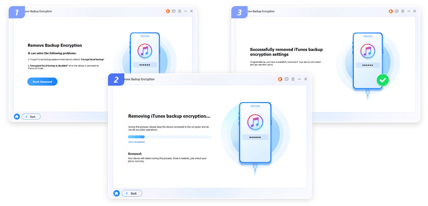 Remover configurações de criptografia de backup