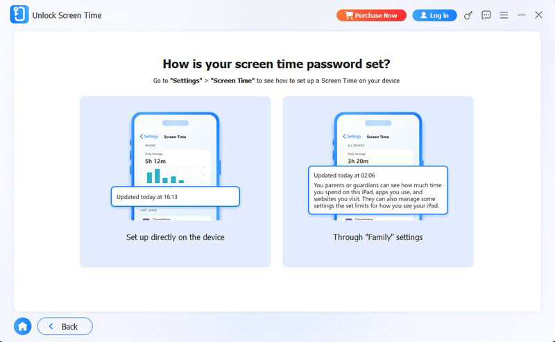 Seleção de cenário de tempo de tela
