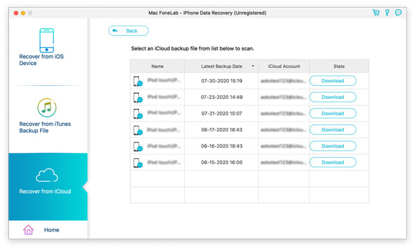 Fonelab Baixe o arquivo de backup do iCloud