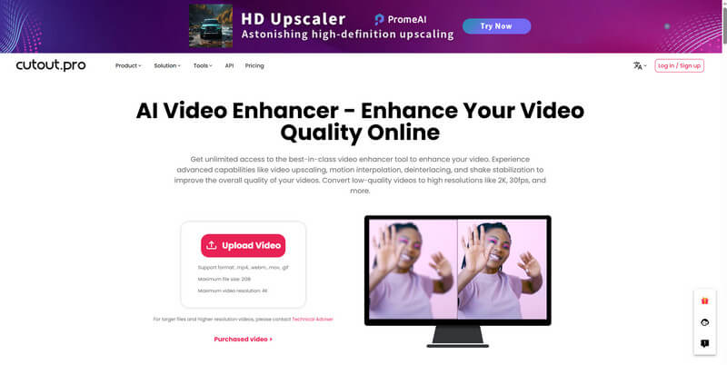 Cutout Pro AI Video Enhancer Interface