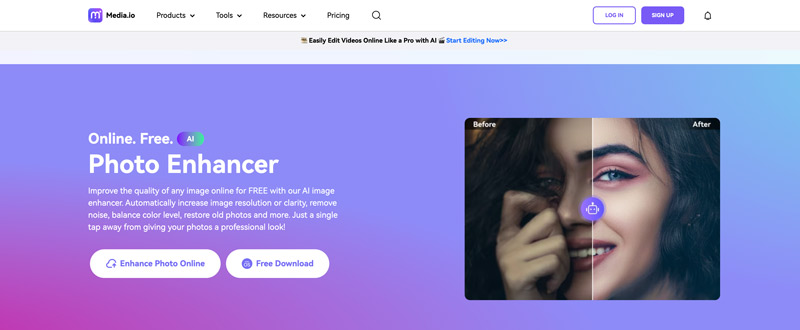 Media io Online Grátis AI Photo Enhancer