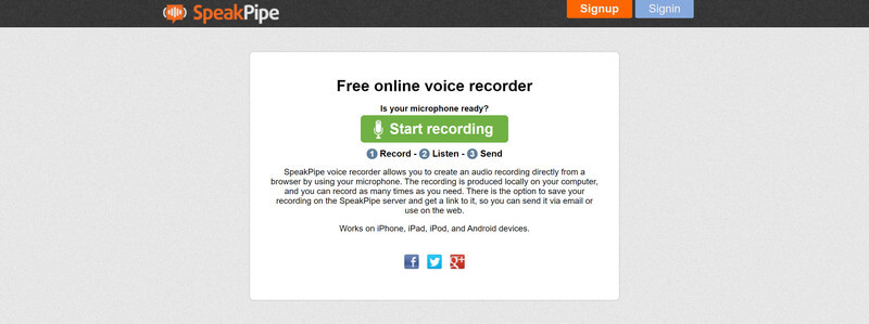 Speakpipe Gravador de Voz Online Gratuito