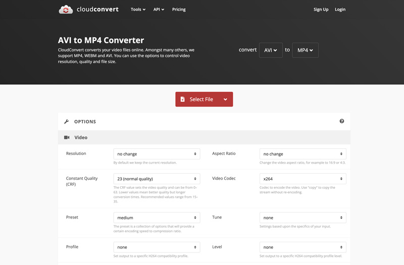 Conversor Cloudconvert Avi para Mp4 Online