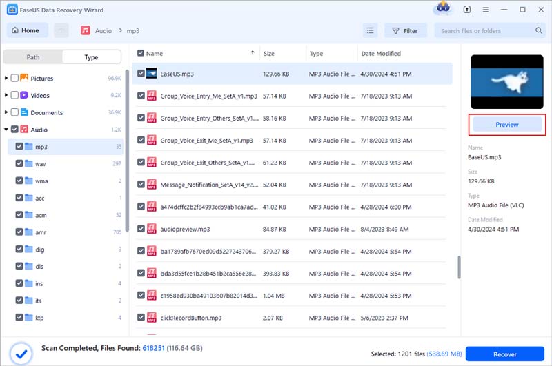Recuperar arquivos de áudio com o EaseUS Data Recovery Wizard