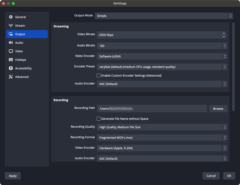 OBS Settings Output Category